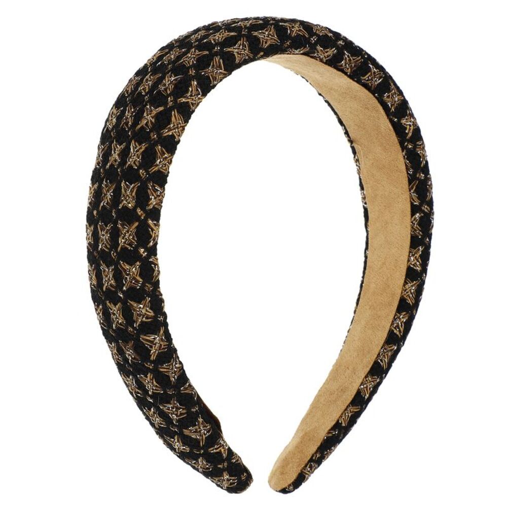 Non Slip Knitted Check Pattern Tweed Padded Headband Black